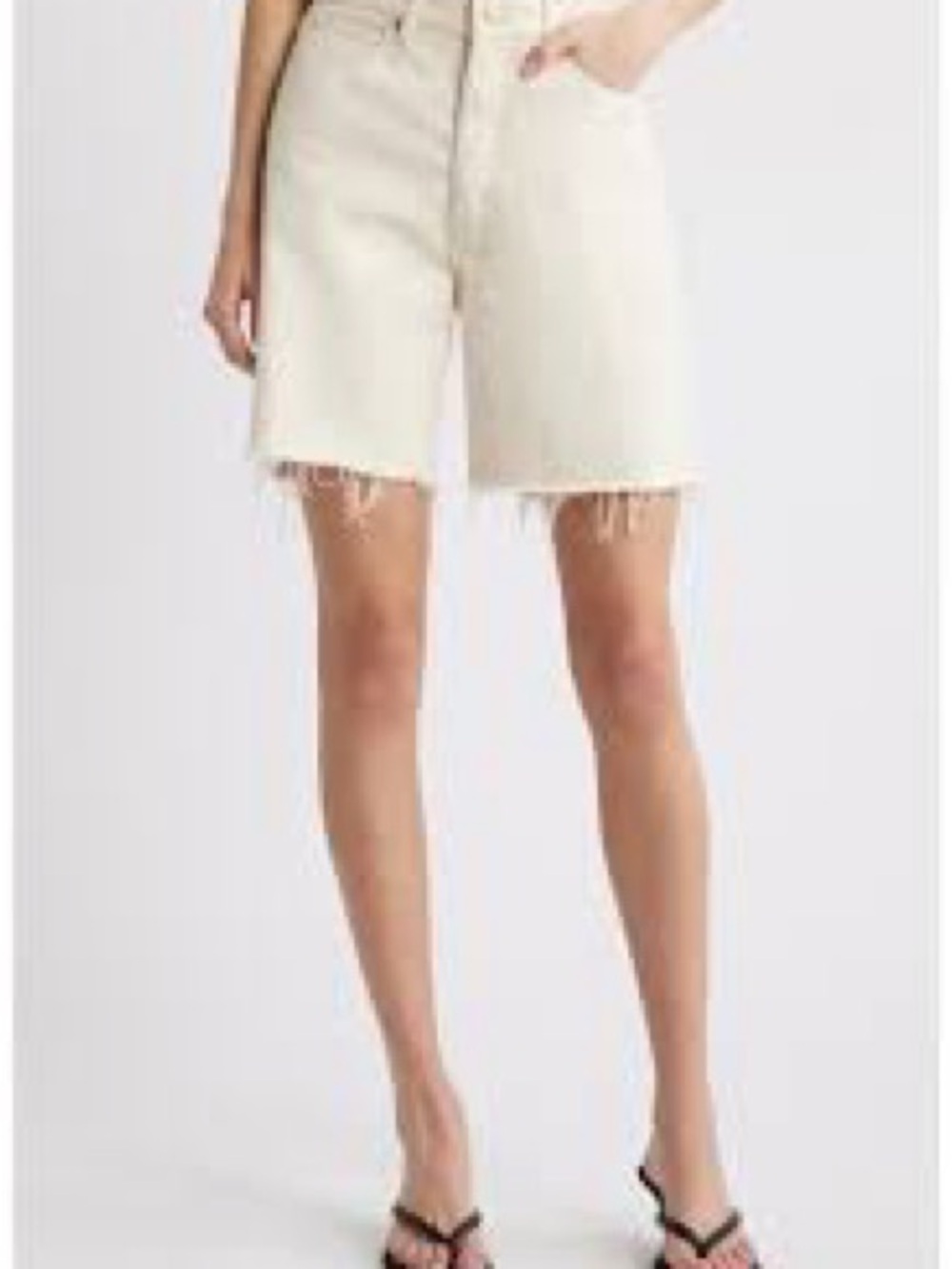 Frame Denim Cream High-Rise Raw Hem Jean Shorts